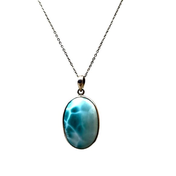 Larimar and Sterling Silver Oval Pendant Necklace - Picture 3 of 4